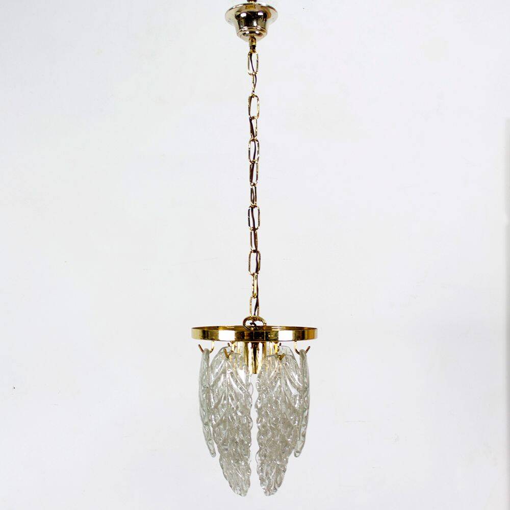 Italian Brass and Murano Glass Ceiling Lamp, 1970s
