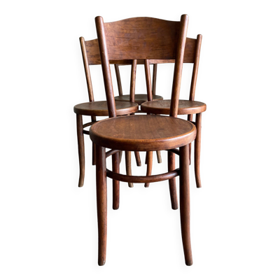 Set de 4 chaises bistrot Fischel en bois courbé chapeau de gendarme 1920
