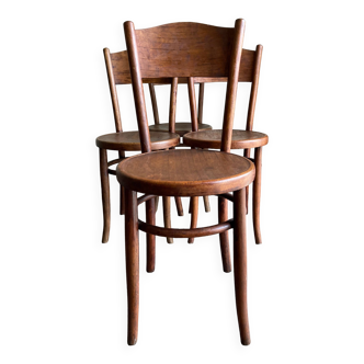 Set de 4 chaises bistrot Fischel en bois courbé chapeau de gendarme 1920