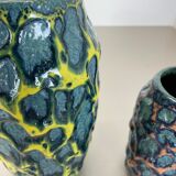 set of 2 Rare Super Color Crusty Fat Lava Vases by Scheurich, Germany WGP, 1970s