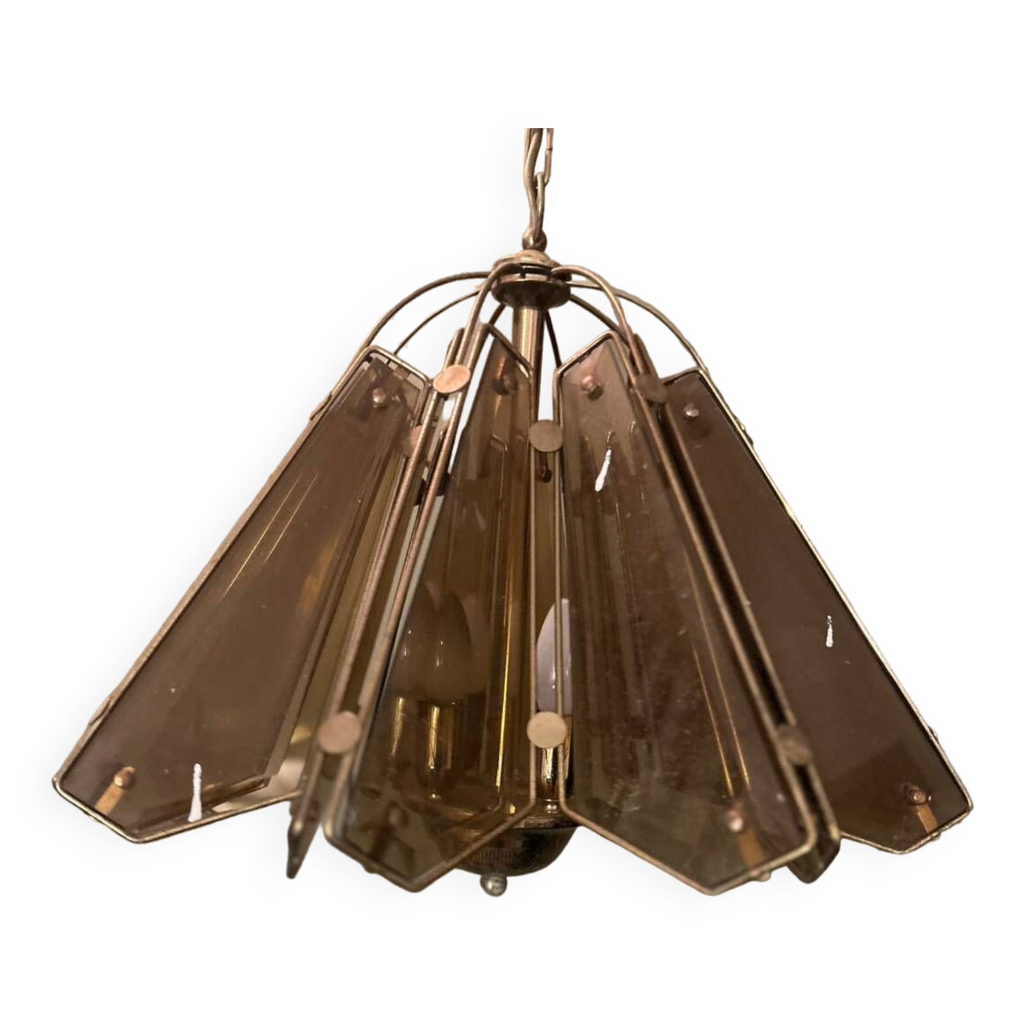 Smoked glass and metal chandelier