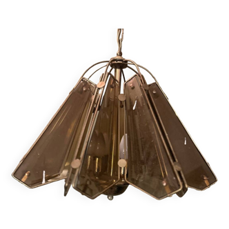 Smoked glass and metal chandelier