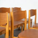 Set of 6 Danish Dining Chairs made of Beech and Brown Leatherette