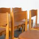 Set of 6 Danish dining chairs made of beech and brown leatherette.