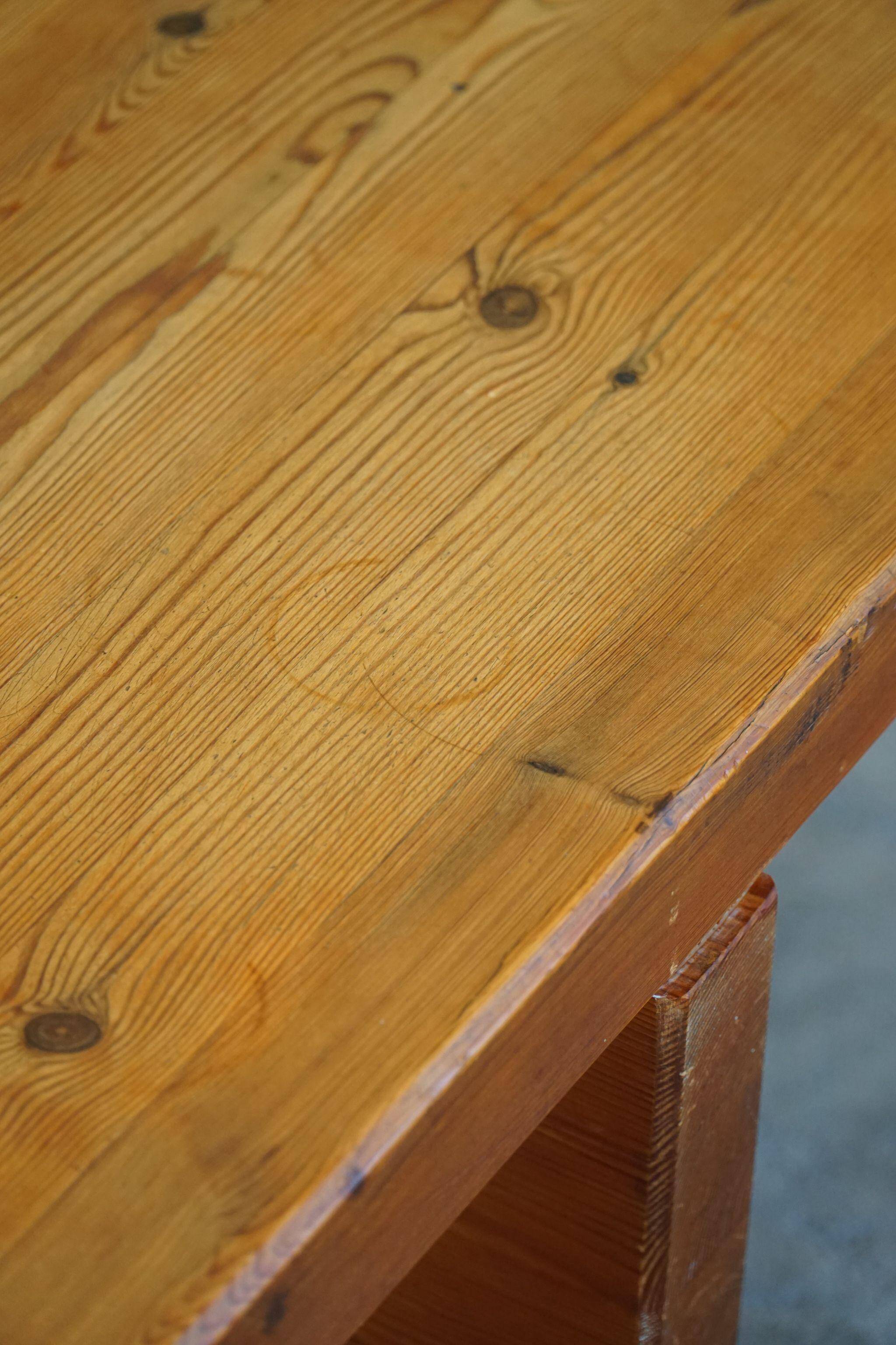 Modern Swedish coffee table in solid pine by Sven Larsson, brutalist, 1970s.