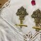4 antique brass coat hooks towel holders
