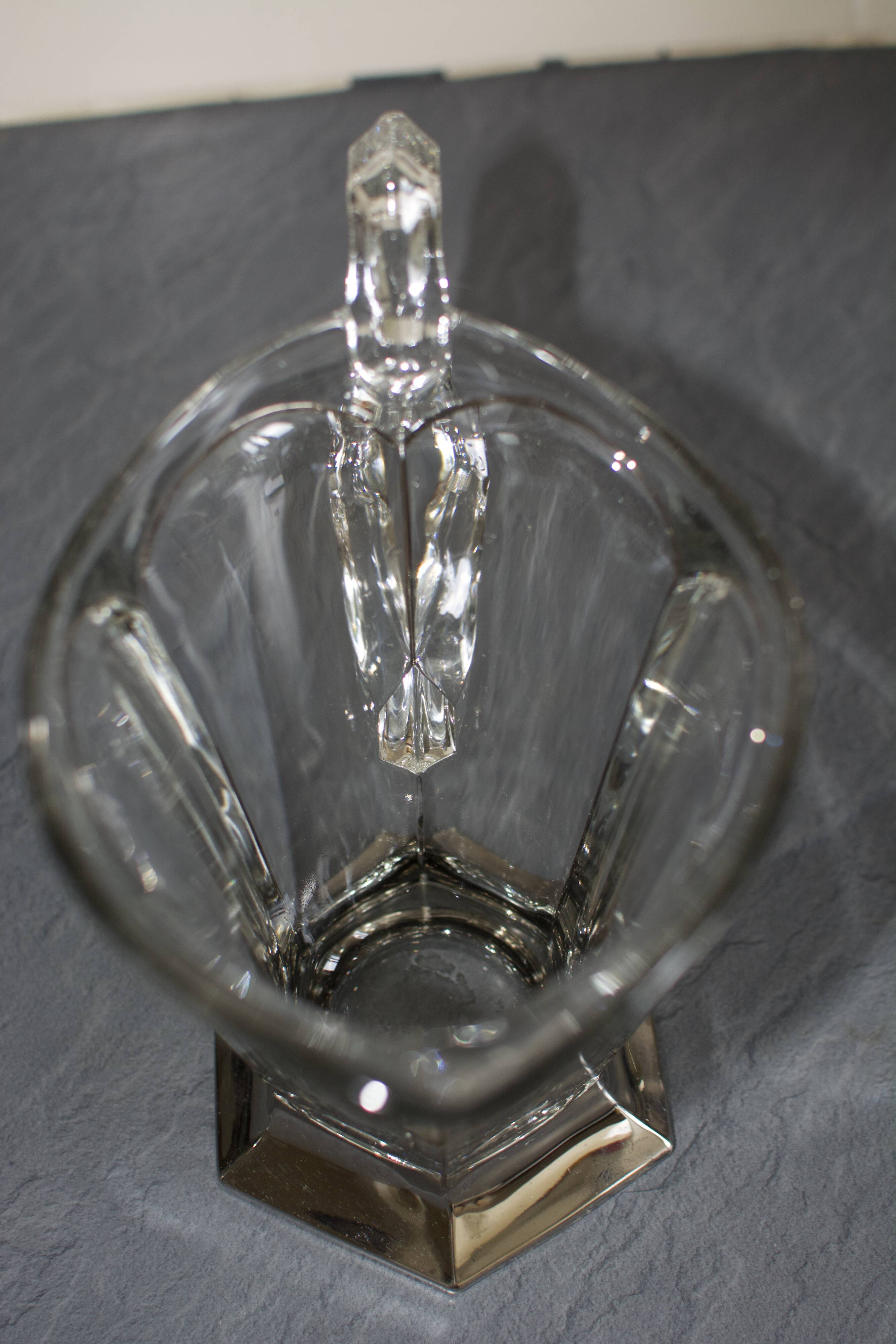Vintage art deco crystal jug pitcher with silver feet