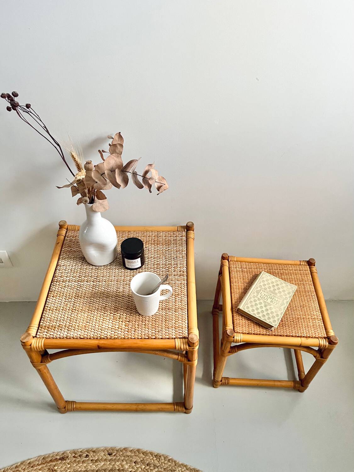 Tables gigognes bambou rotin osier - 1950/60