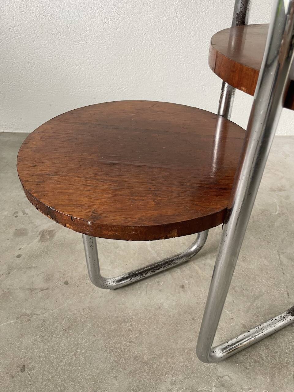 Sellette console art déco Bauhaus bois et chrome