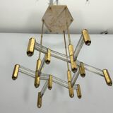 Vintage Italian brass and perspex chandelier by Zeroquattro from 70s