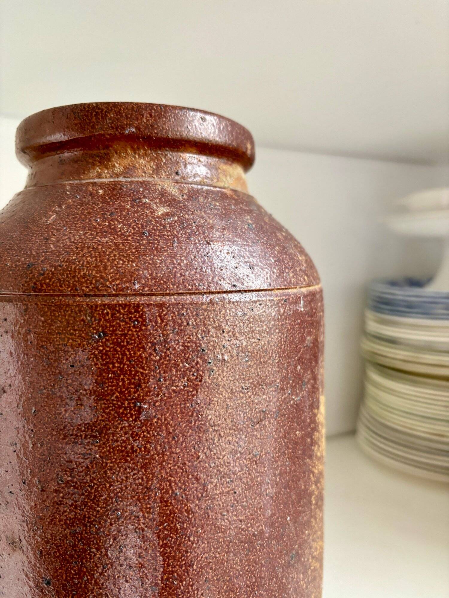 Brown glazed stoneware mustard pot