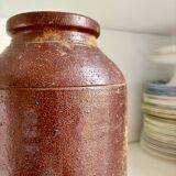 Brown glazed stoneware mustard pot