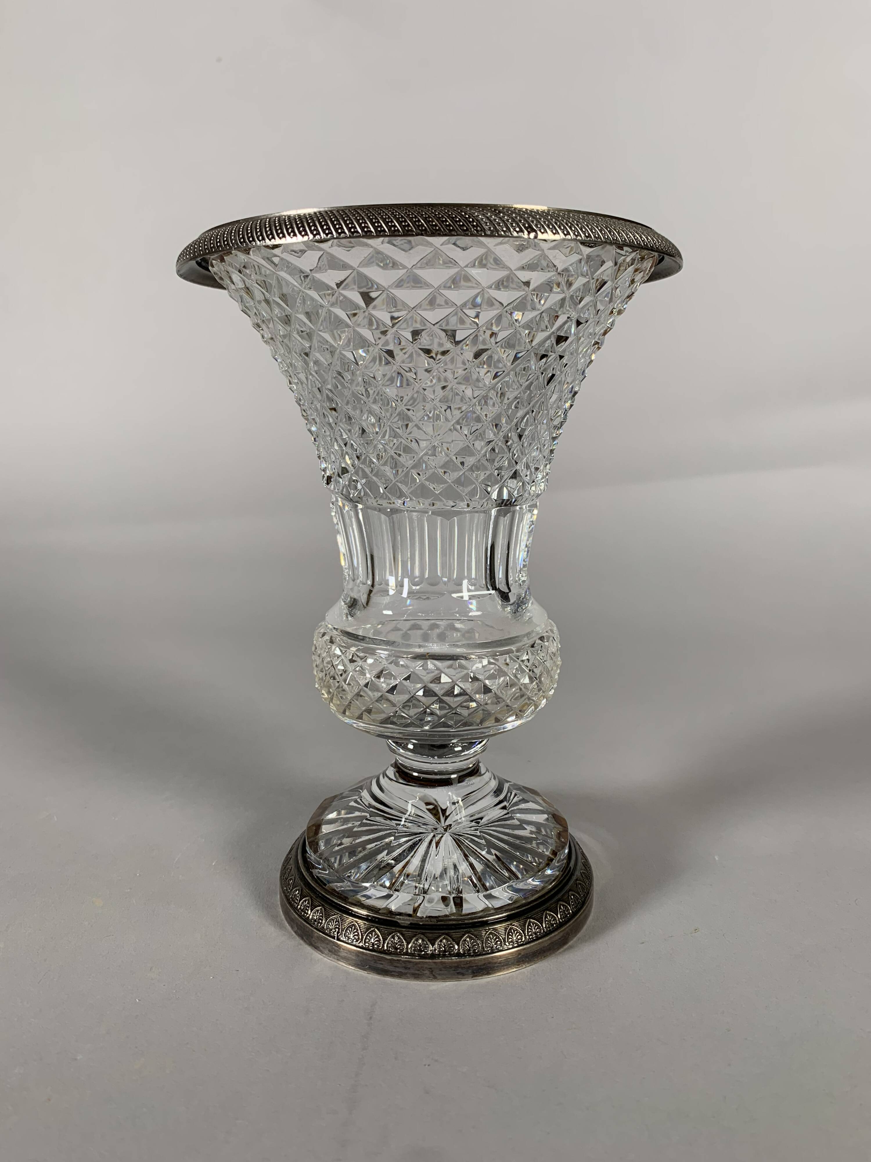 Baluster Vase in Cut Crystal and Silvered Bronze, Charles X Period