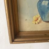 Antique framed watercolor bouquet of flowers