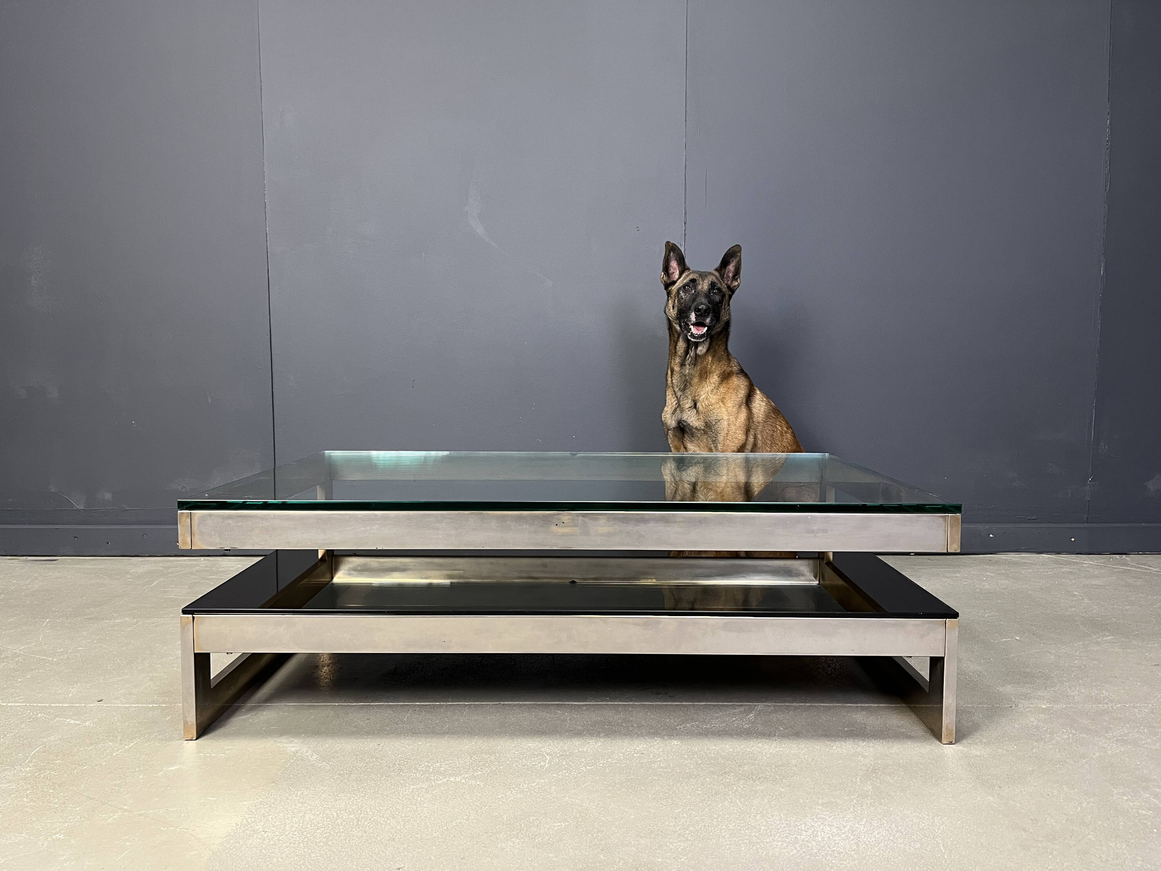 Vintage two-tiered coffee table in 23kt belgochrome, 1970s