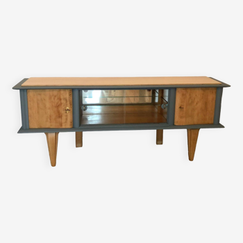 Sideboard from the 60s, Fine light blue tint and raw wood