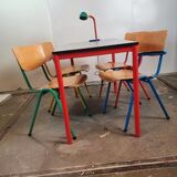 Multicolored dining table and chairs 80s