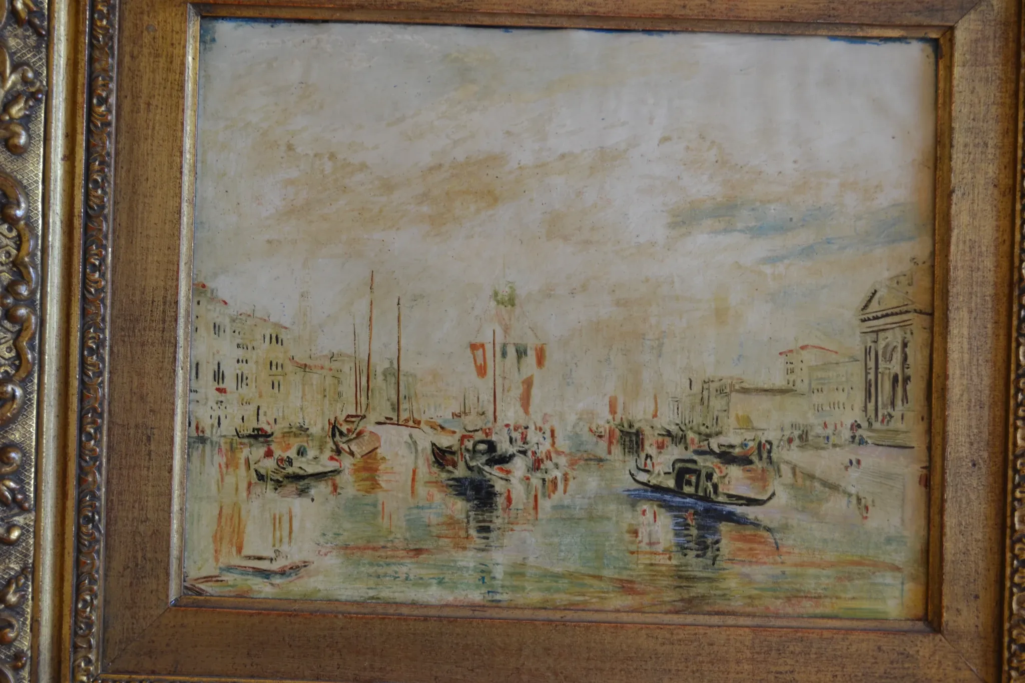 Venice "The Grand Canal" Old painting Oil on canvas