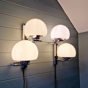 Pair of wall lights, G. Sciolari, in chrome metal and white opaline, 1970s