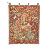 Medieval-style wall tapestry, courtly scene, 20th century
