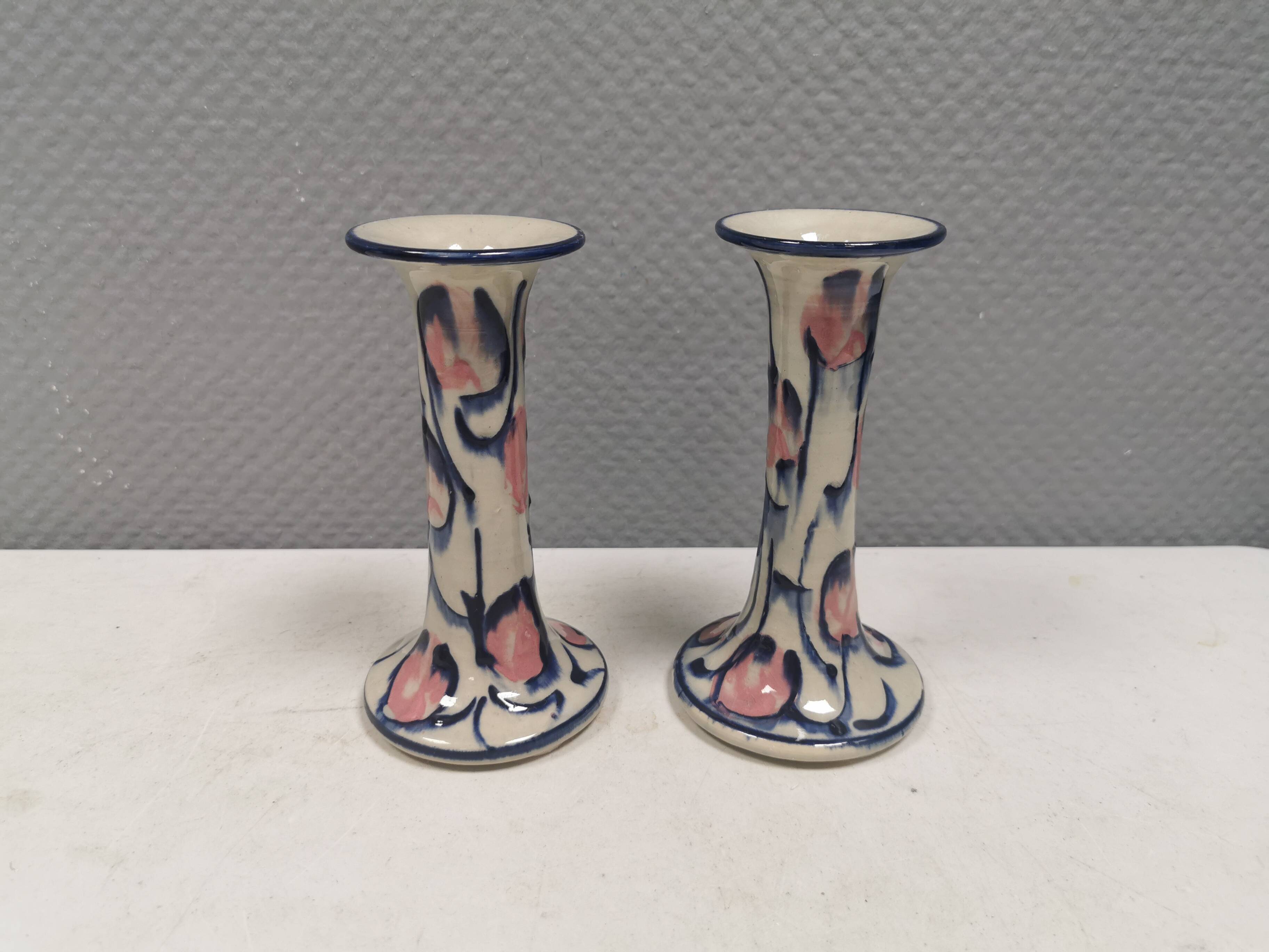 A set of painted ceramic candlesticks from Danish Fyrkat, 1970-80s.