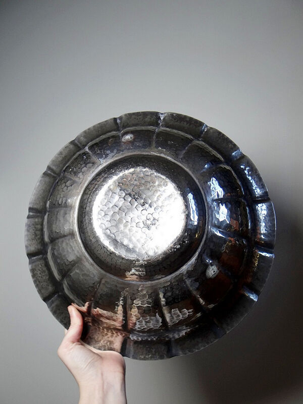 Grande bassine, coupe, Olri Italie vintage année 50 martelée argentée