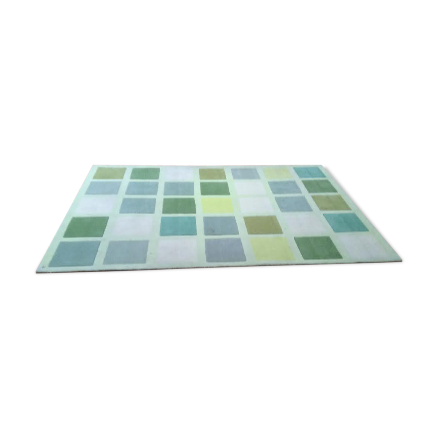 Green checkered wool carpet