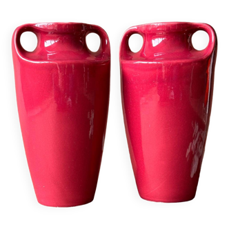 Set of 2 purple glazed ceramic vases