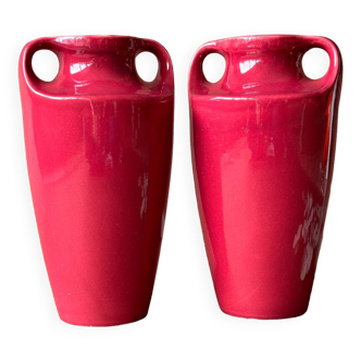 Lot de 2 vases en céramique émaillé pourpre