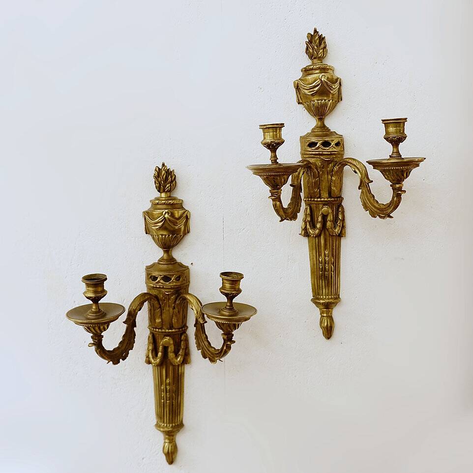 Pair of Mid-19th Century Napoleon III 2-Branch Gilt Bronze Candle Sconces