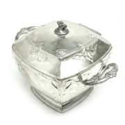 Sugar bowl, Art Nouveau, silver-plated brass, Bracia Buch, Poland, early 20th century