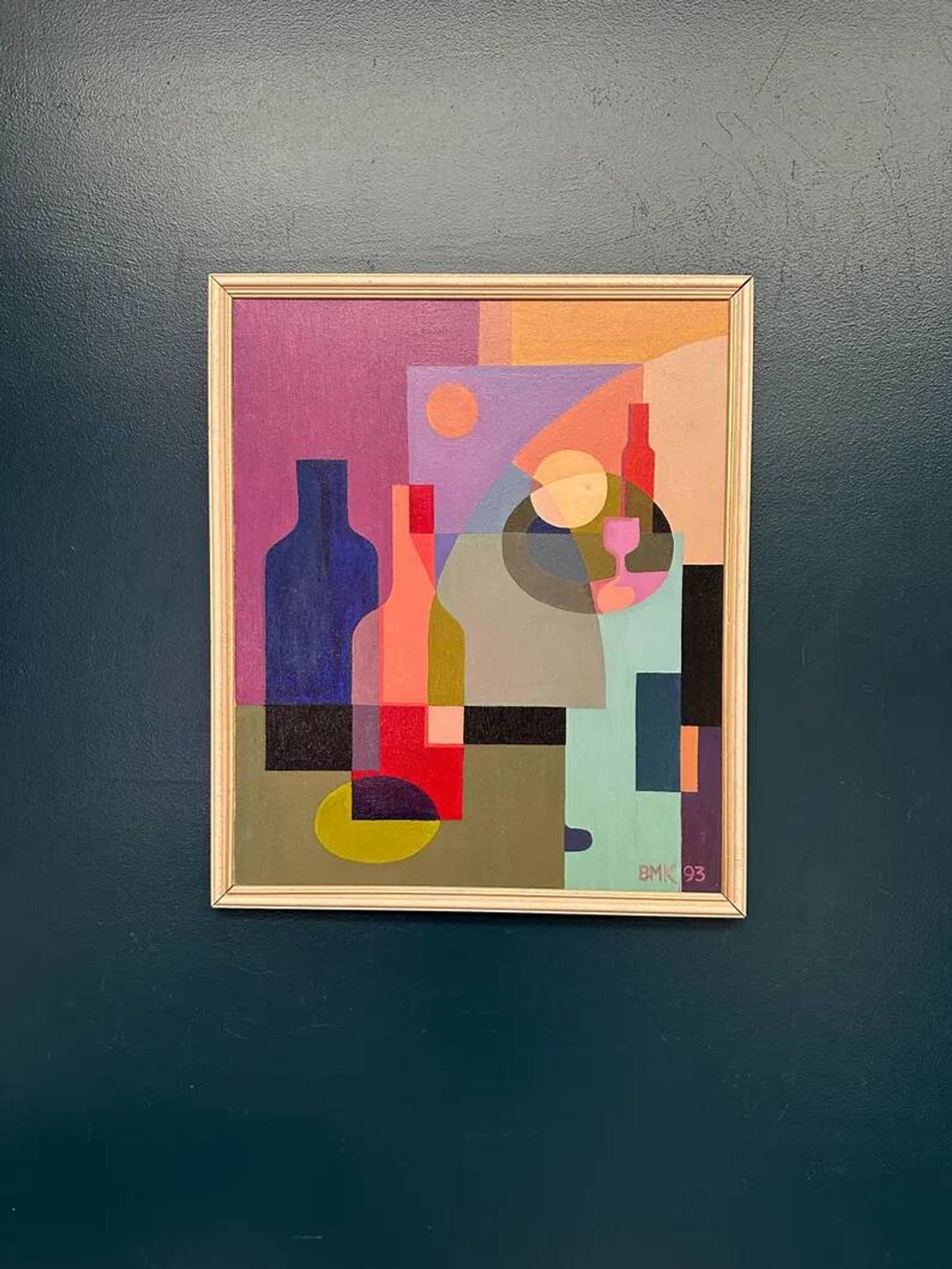 Original Swedish Oil on Canvas – "Abstract Still Life" by BMK (1993) – Signed – Vintage and Framed – 60 × 51 cm