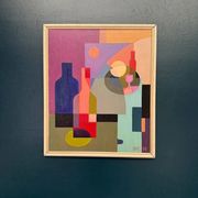 Original Swedish Oil on Canvas – "Abstract Still Life" by BMK (1993) – Signed – Vintage and Framed – 60 × 51 cm