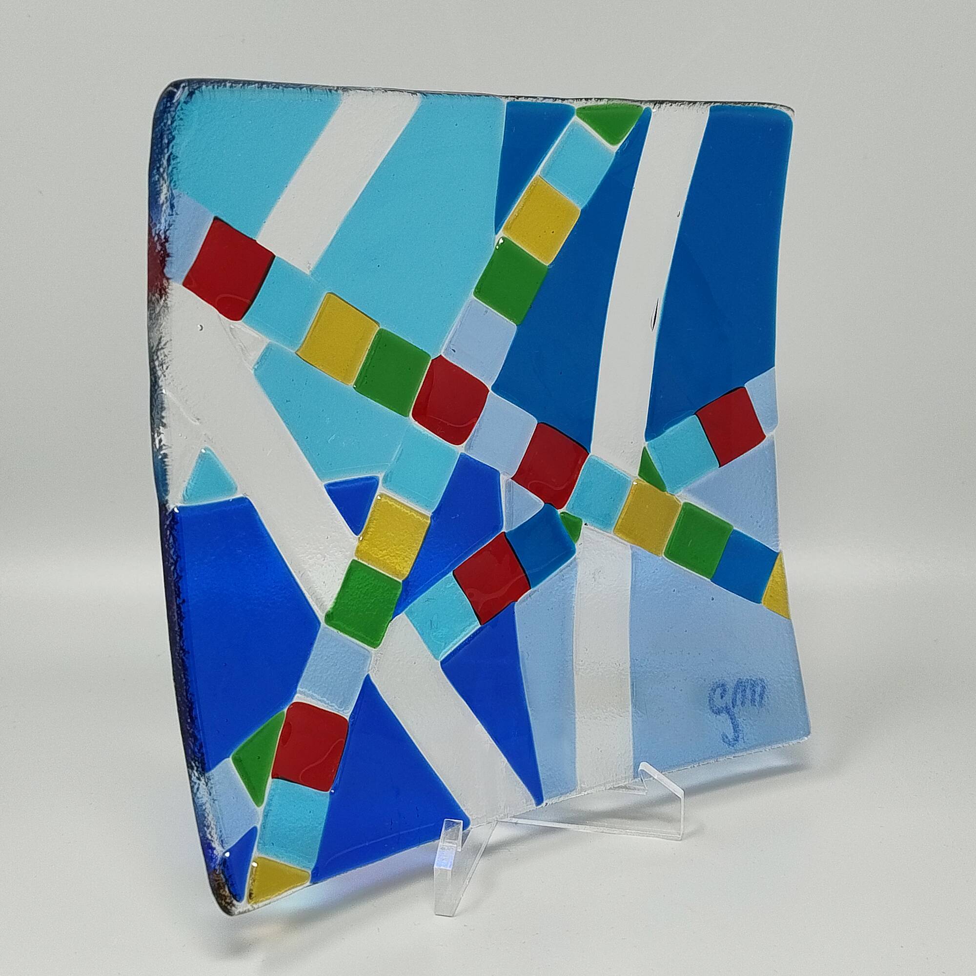 1970s id-century modern geometric Murano glass vide-poche by Albatros, signed GM