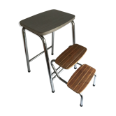 Tabouret escabeau ancien métal chromé en formica blanc 2 marches bois vintage