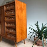 Commode bois et rotin