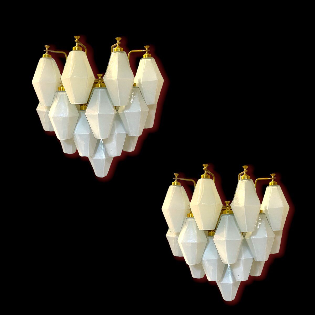 Italian White Opaline Glass Polygon Sconces, Set of 2