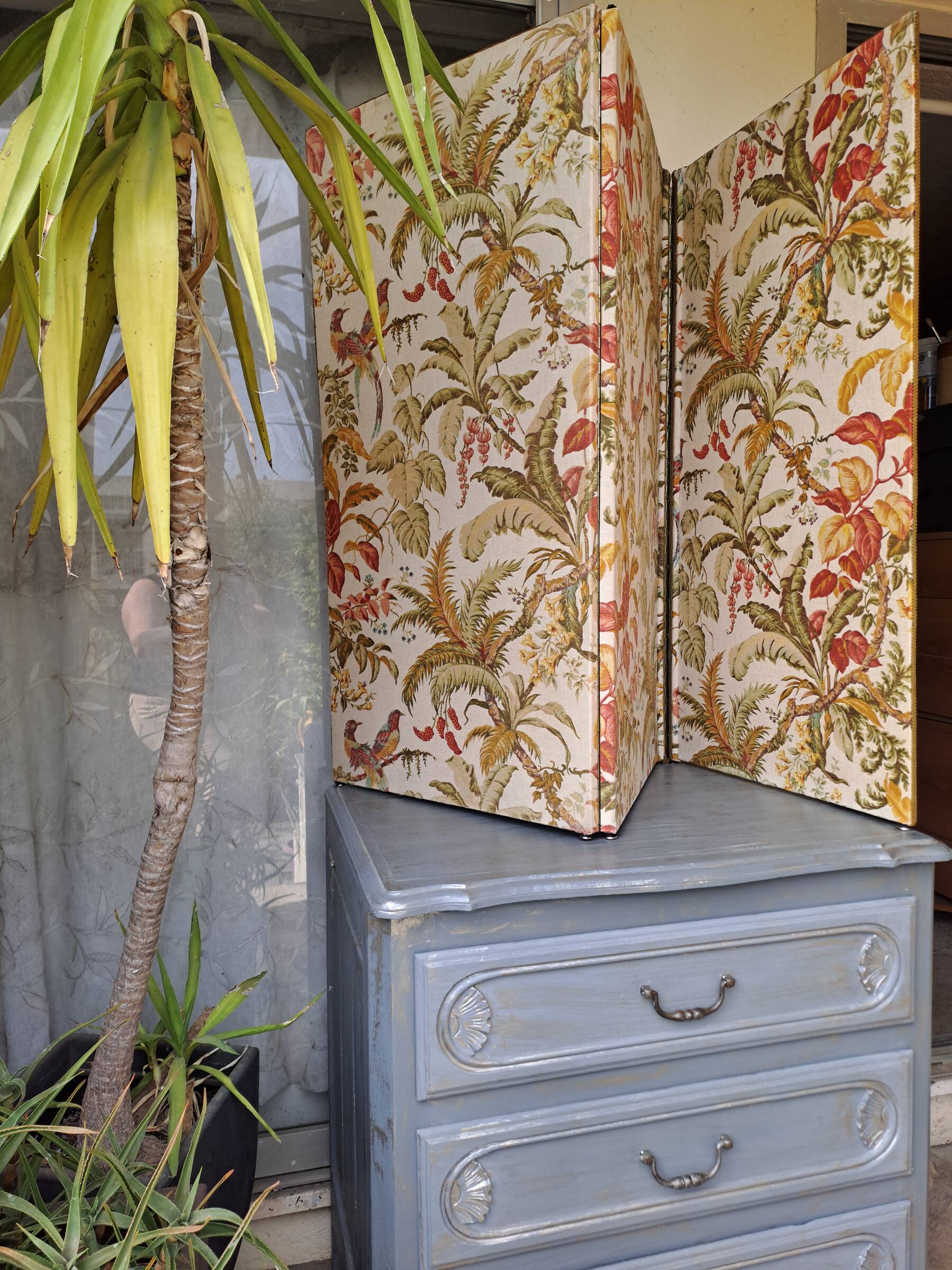 30'S French Tapestry Screen, XX-style classic printed canvas, 3 panels