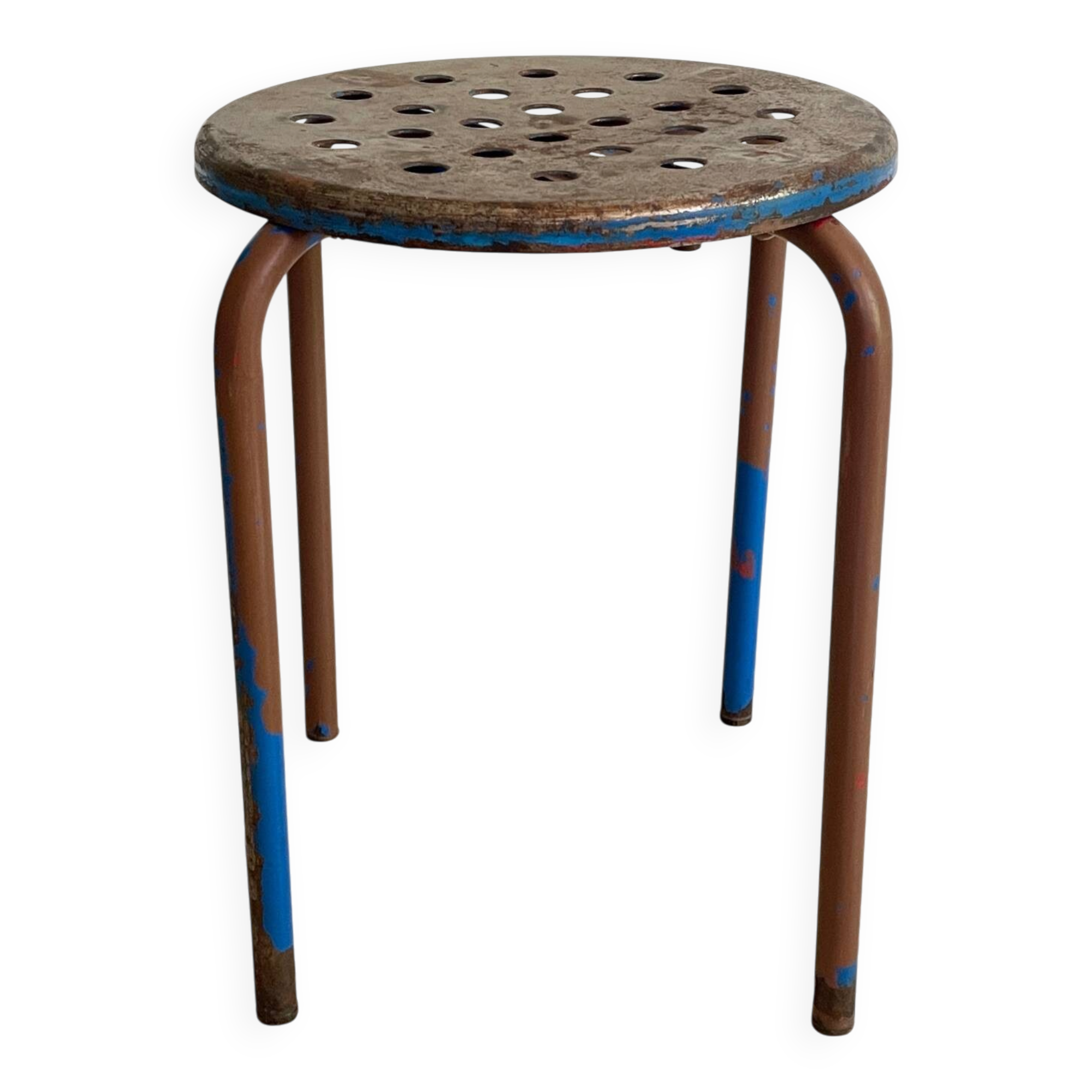 Tabouret industriel acier patiné vintage