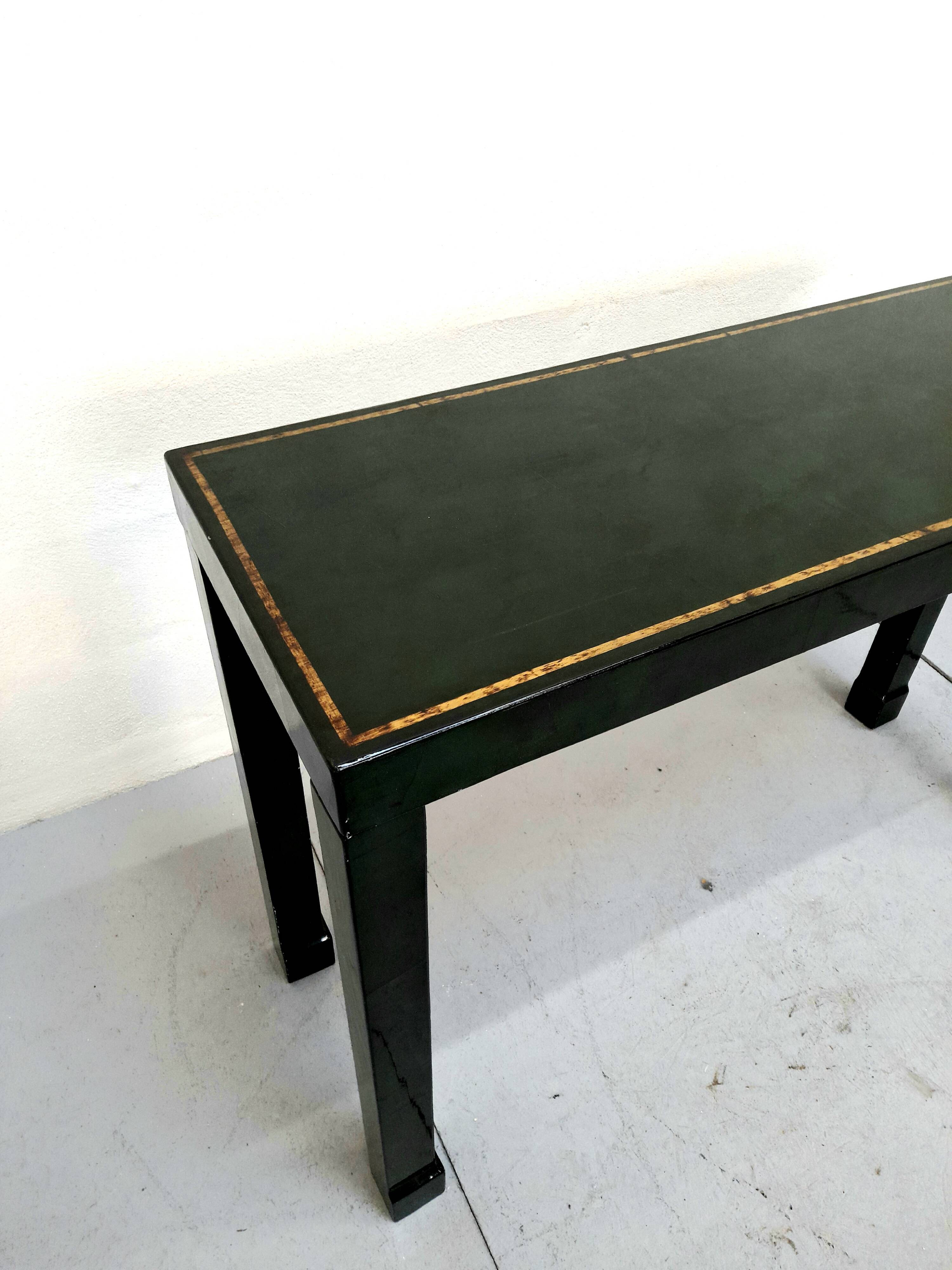Console table in green lacquer 6 French work from the 70s in the style of Maison Jansen
