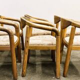 Set of six Rainer Daumiller pine wood arm chairs, 1970s