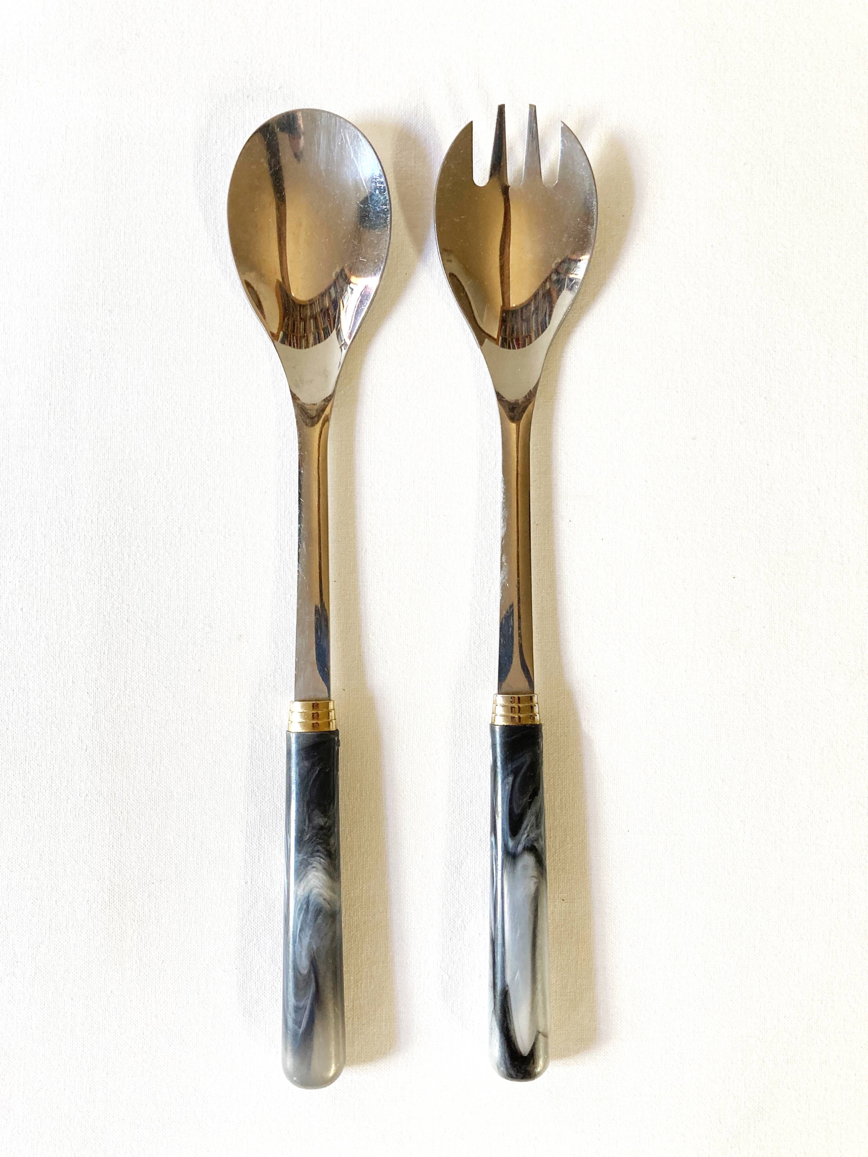 Stainless steel and bakelite serving cutlery, Guy Degrenne