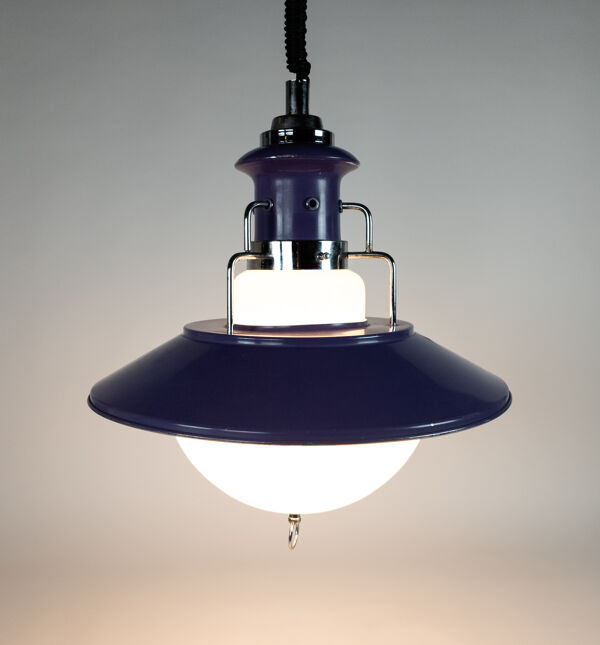 Lampe suspendue Brevettato en verre opale et métal Italie 70s