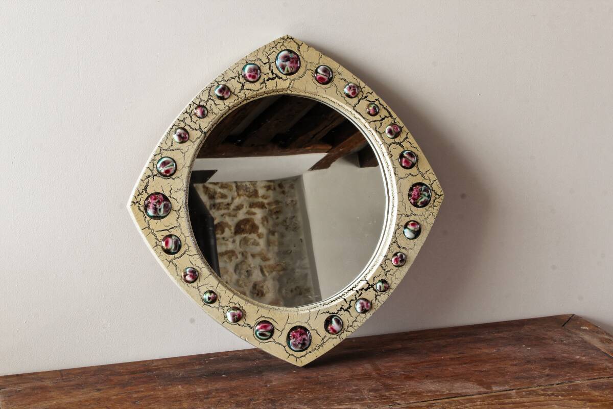 Modernist mirror, J Capo Enamels, wood and enamel