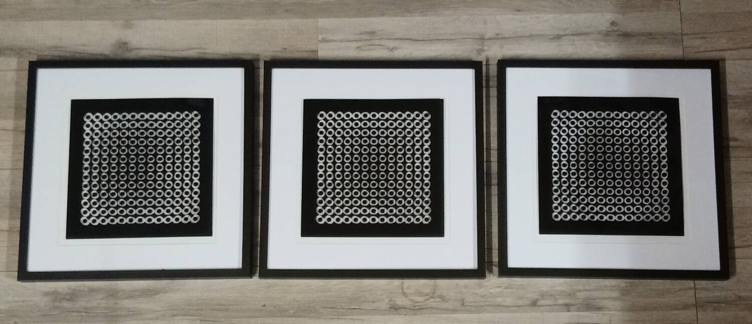 Vintage Optical Art Triptych - Vasarely Style - Frames 40x40cm