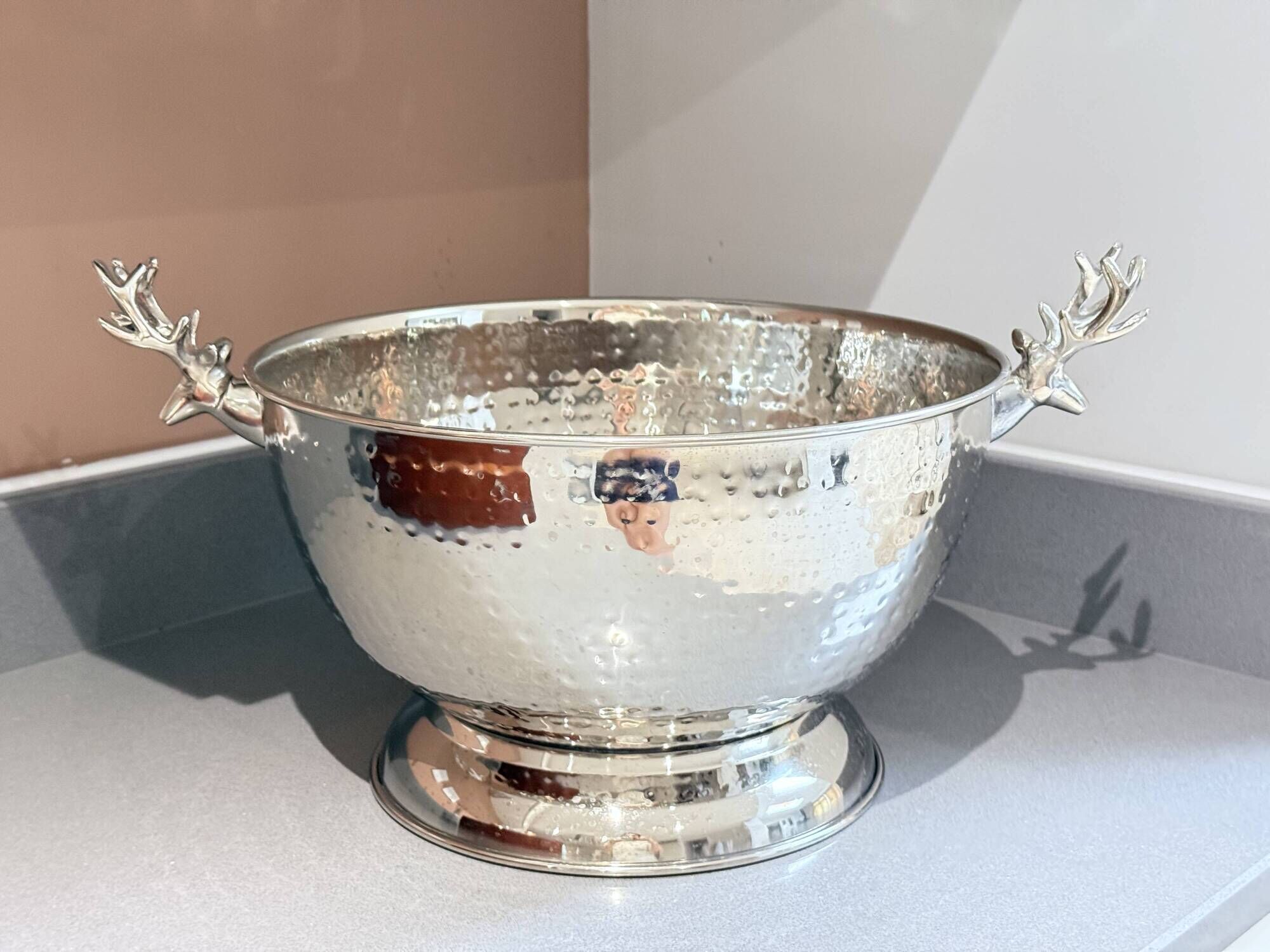 Vintage Silver Plate Bowl, Ice Bucket, European Decorative Bowl in the Shape of a Deer Head