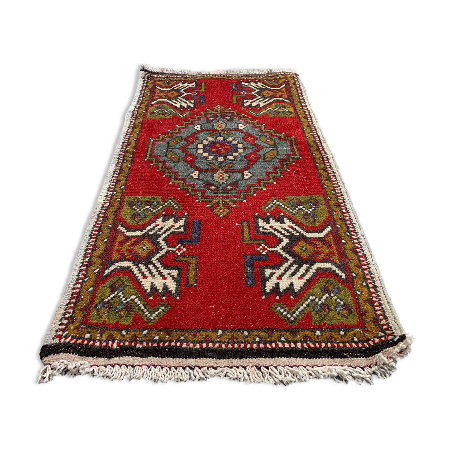 Small Vintage Turkish Rug 101x55 cm, Short Runner, Tribal, Shabby Chic