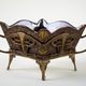 Art Nouveau platter with ceramic insert in openwork metal basket, burgundy glaze with gilt accents