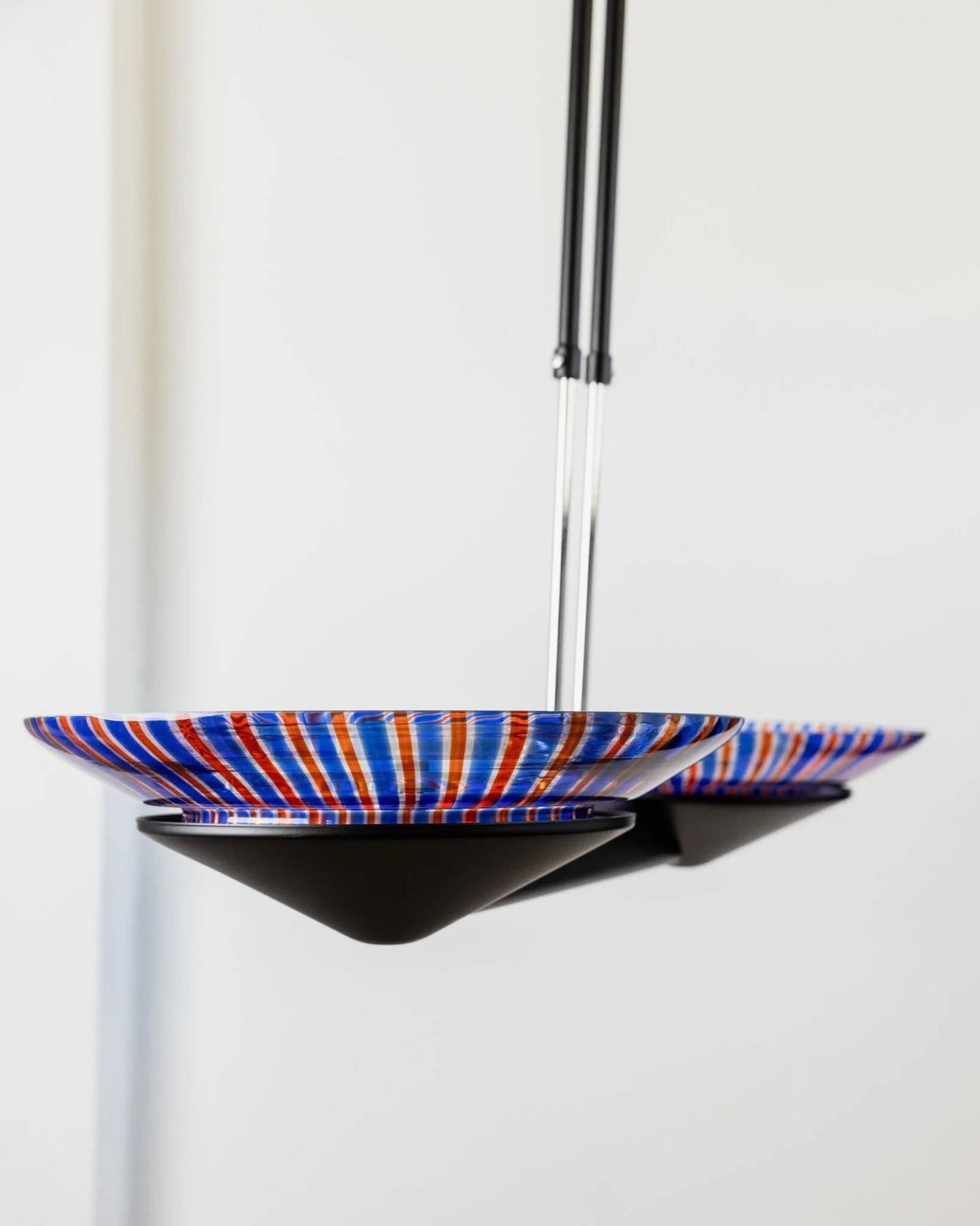XXL vintage Murano glass chandelier - blue and red striped glass, black metal - Italy, Memphis style, 1980s