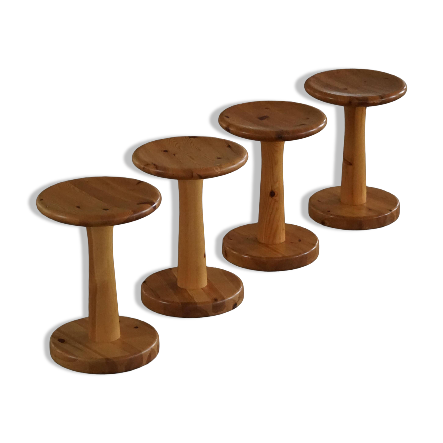 Set of 4 stools / bases in pine by Rainer Daumiller, Danish, mid-20th century, 1970.